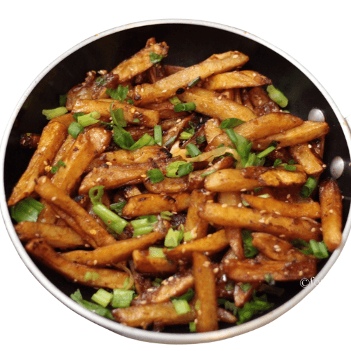 Crispy potato strips tossed in a sweet and spicy honey-chili sauce